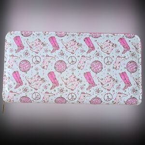 pink boots/rhinestones zipper wallet nwot no brand name